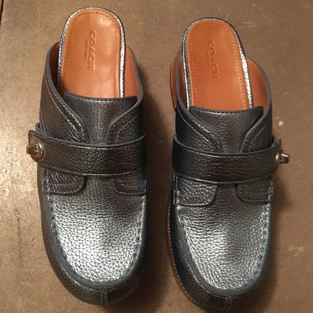 COACH Turnlock Clogs, metallic leather